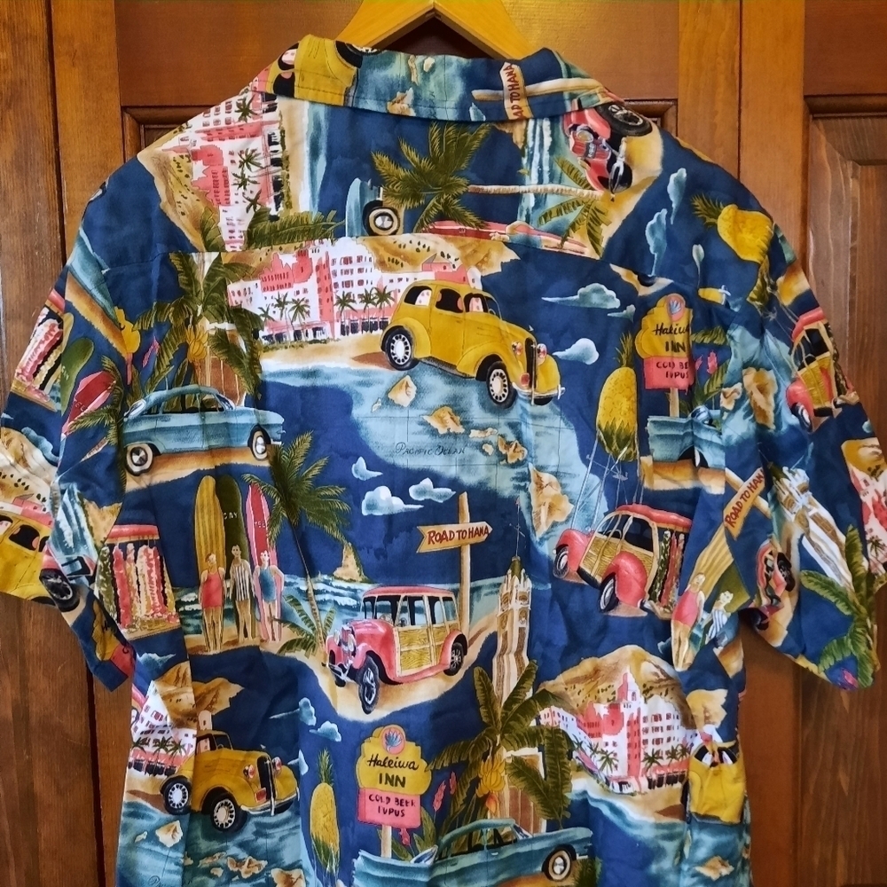 Vintage Styled by RJC Hawaiian classic cars surf print button-up shirt size L - Picture 10 of 11